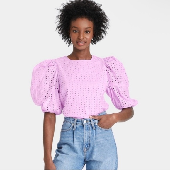 a new day Tops - a new day Lilac Eyelet Puff Sleeve Blouse